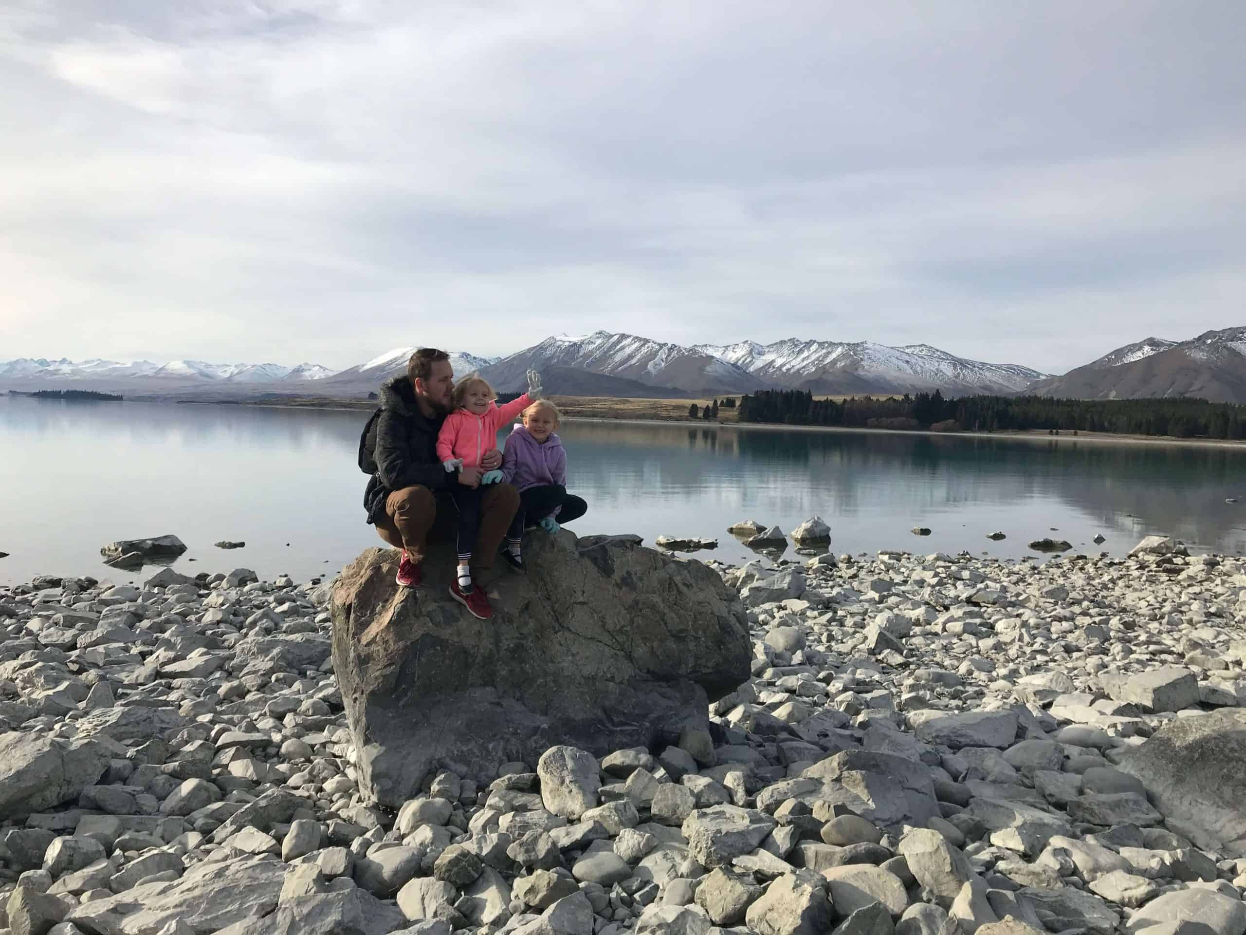 Lake Tekapo with kids by lake