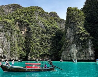 longtail boat in pileh lagoon.