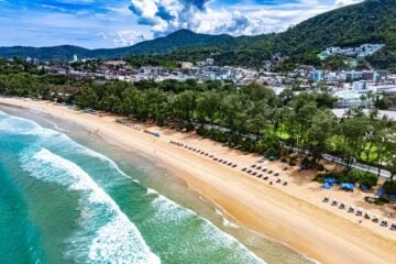 aerial view of kata beach in phuket.