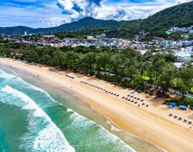 aerial view of kata beach in phuket.