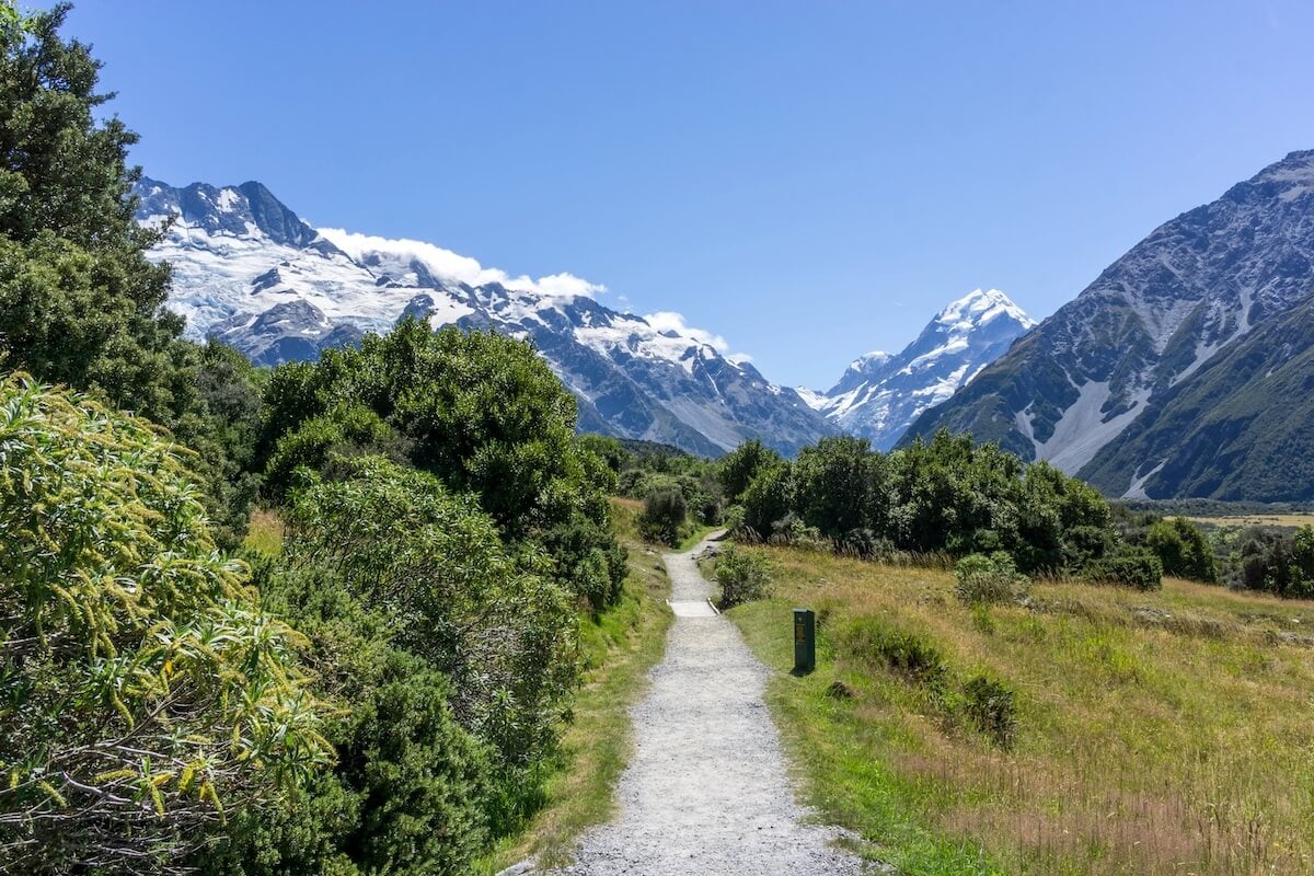 kea point track in mount cook national park.