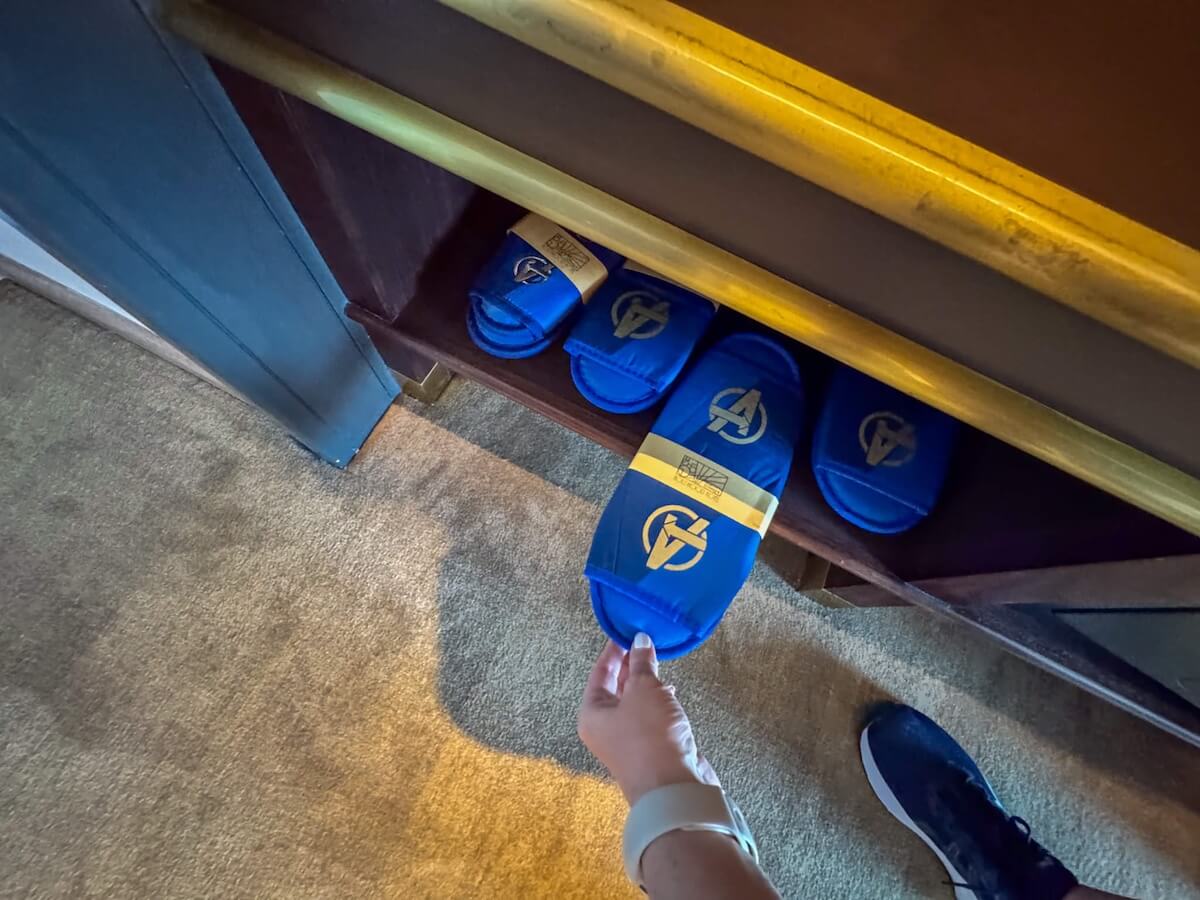 free avengers slippers in hong kong disneyland hotel.