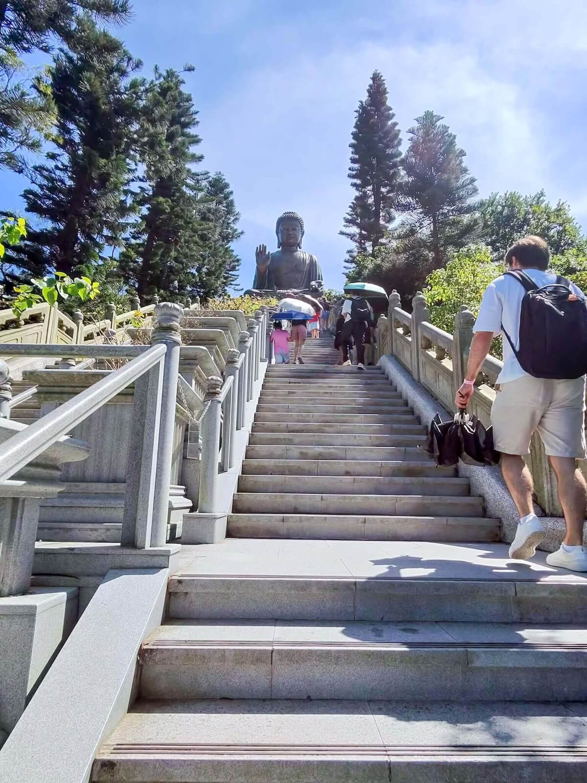 stairs up to giant buddha on lantau island.