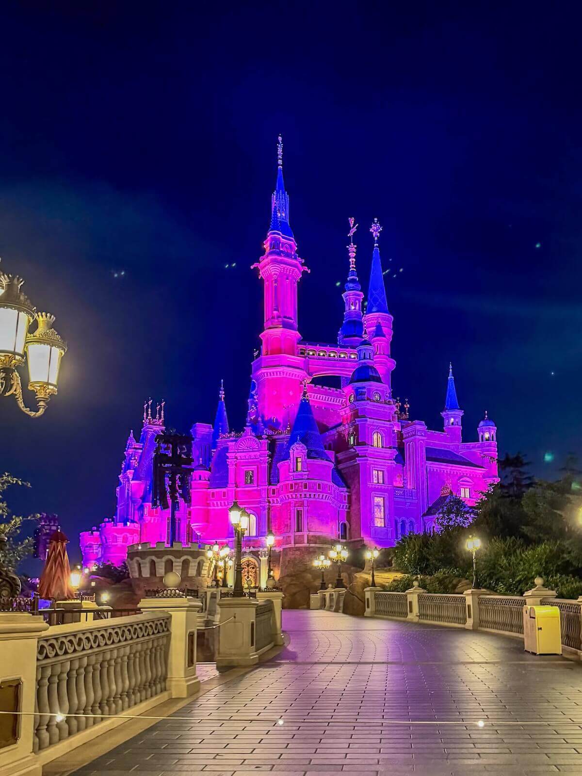 shanghai disney castle at night.